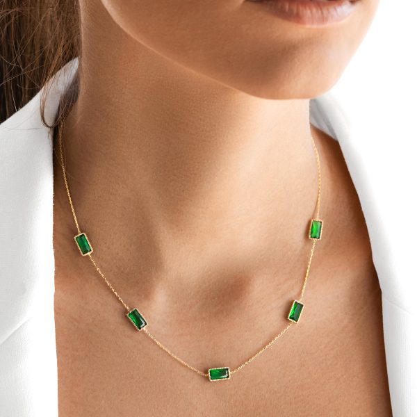 گردنبند باگت سبز پنج تایی