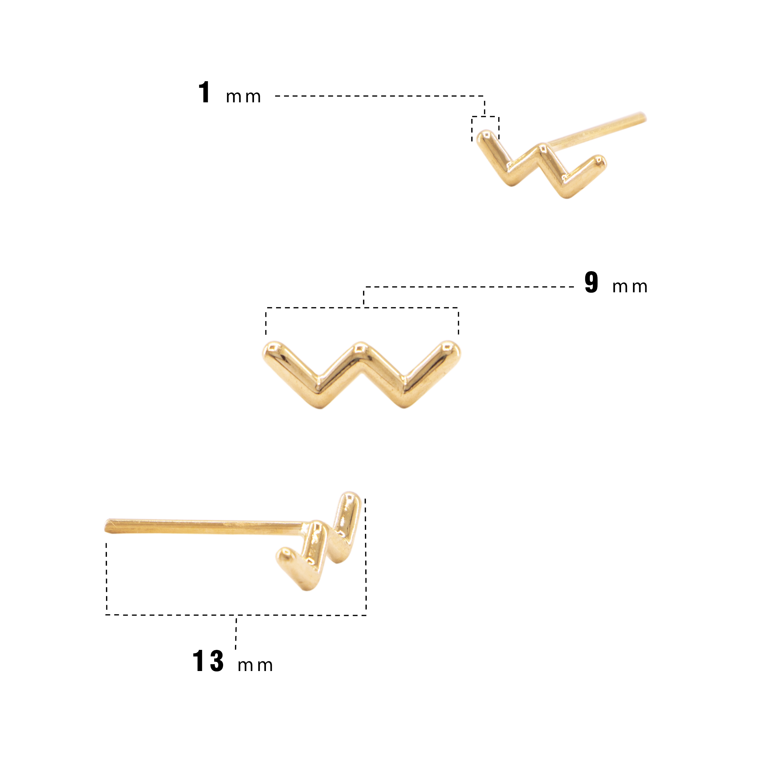 زیگزاگ گوشواره اندازه